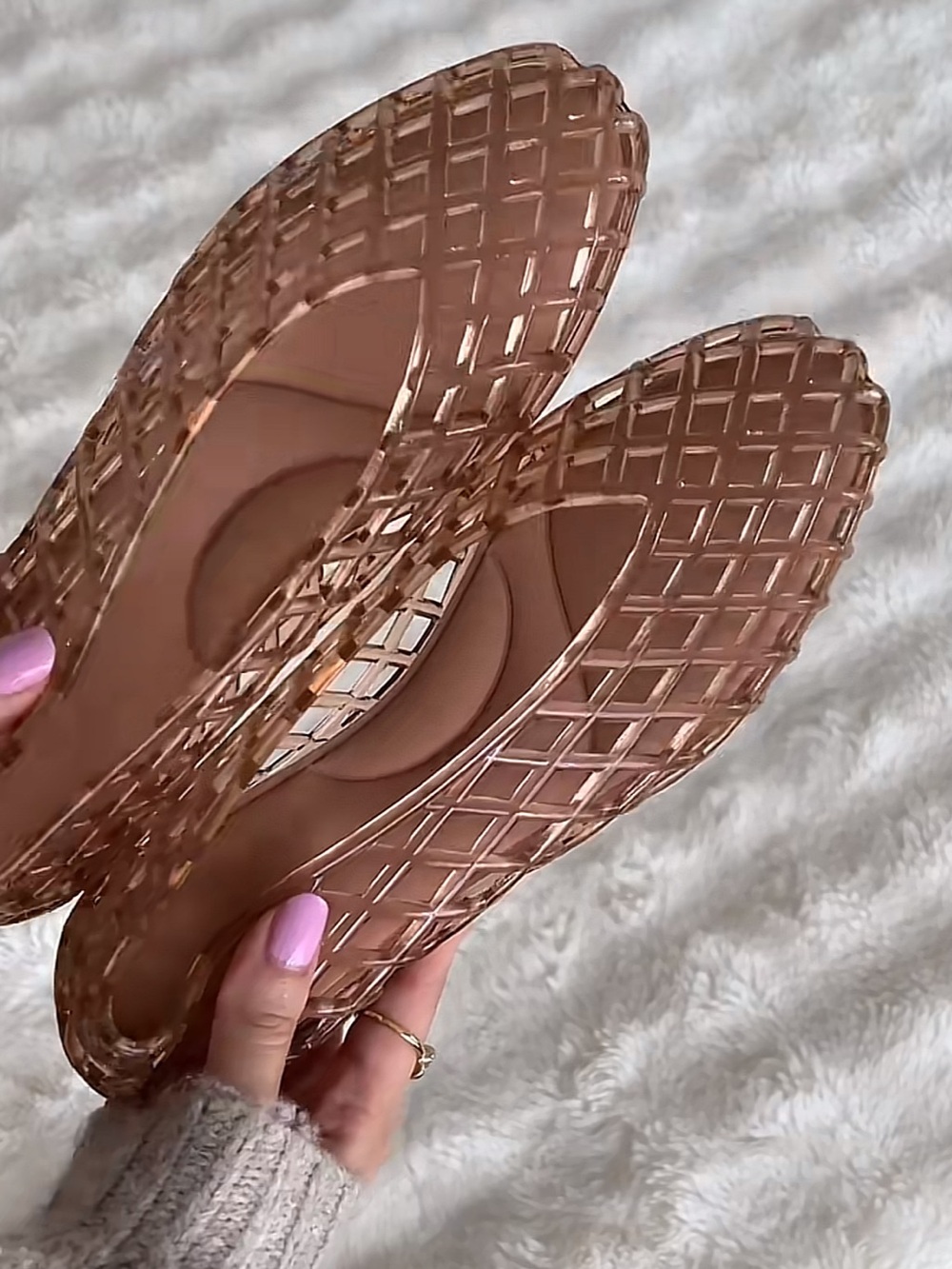 Women's Nude Jelly Flats - Lightweight Slip-On Ballet Flats